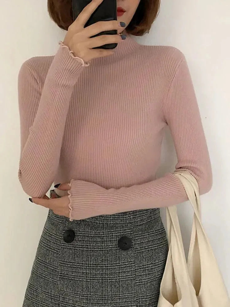 Turtleneck Women Knitted Sweater - Pullover Sweater - LeStyleParfait