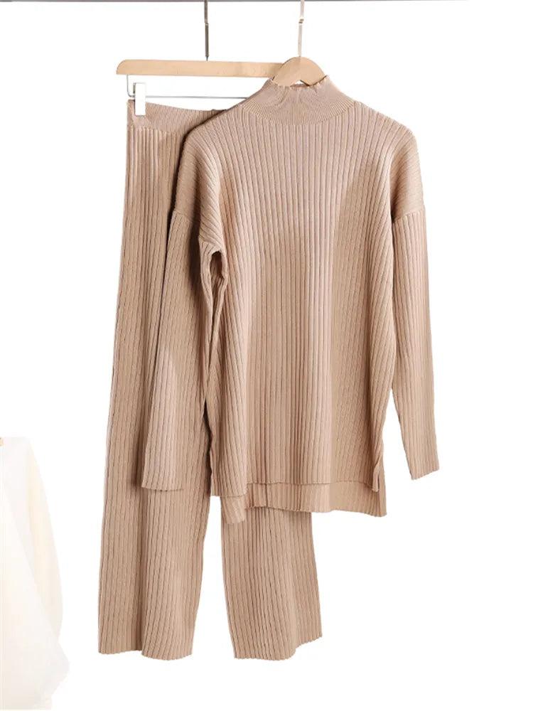 Turtleneck Women Pants Sweater Set - Clothing Set - LeStyleParfait