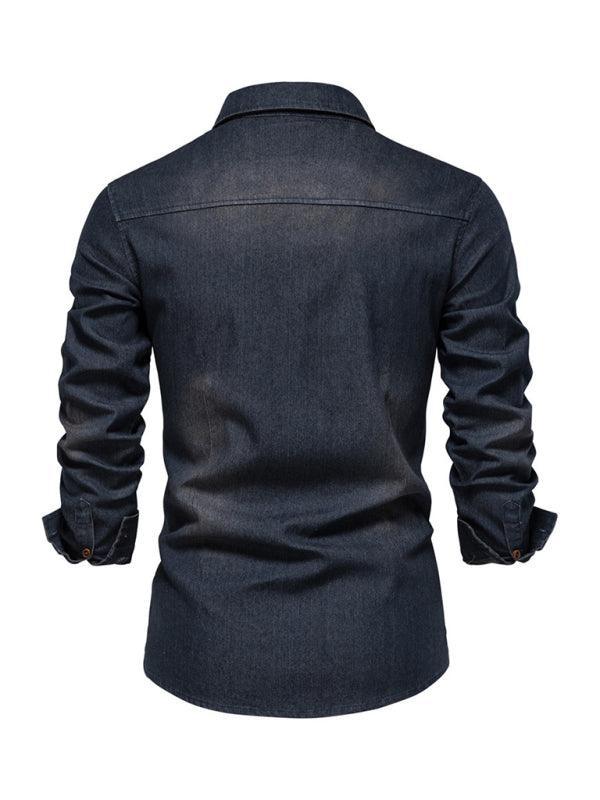 Two-Pocket Denim Men Shirt - Long Sleeve Shirt - LeStyleParfait