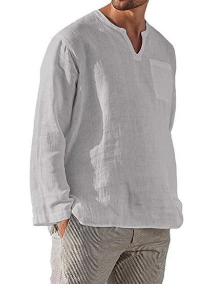 V-Neck Linen Shirt for Men - Linen Shirt - LeStyleParfait