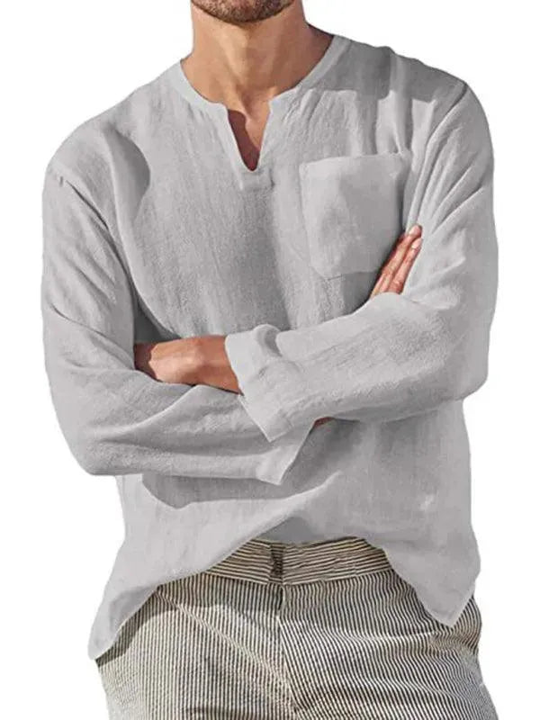 V-Neck Linen Shirt for Men - Linen Shirt - LeStyleParfait