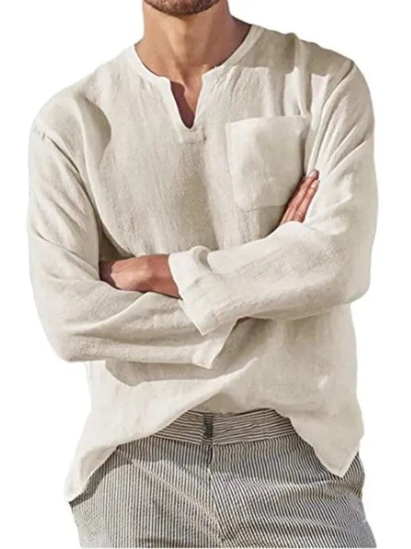 V-Neck Linen Shirt for Men - Linen Shirt - LeStyleParfait