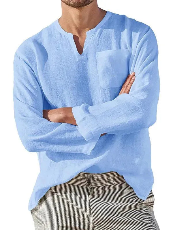 V-Neck Linen Shirt for Men - Linen Shirt - LeStyleParfait fashion image