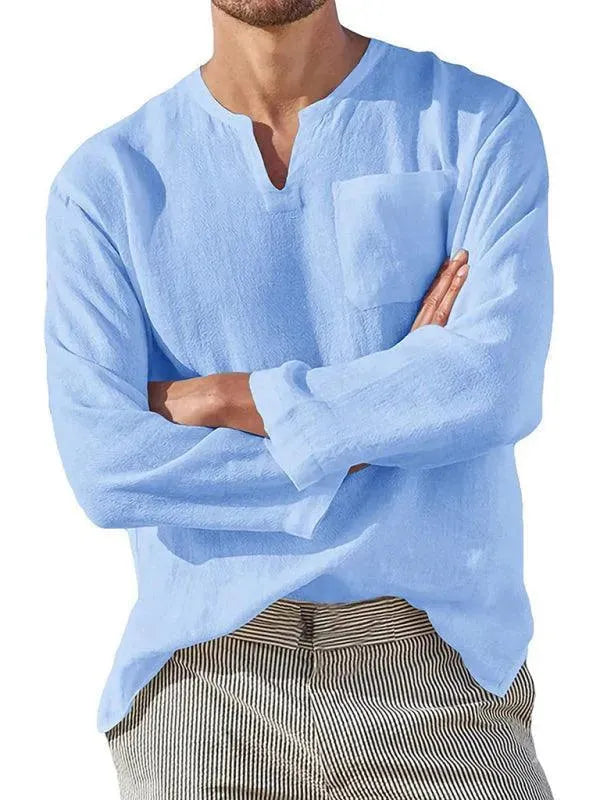 V-Neck Linen Shirt for Men - Linen Shirt - LeStyleParfait