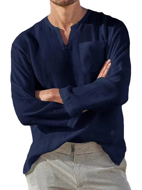 V-Neck Linen Shirt for Men - Linen Shirt - LeStyleParfait