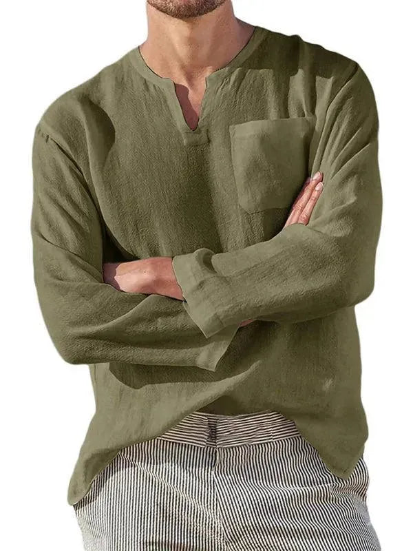 V-Neck Linen Shirt for Men - Linen Shirt - LeStyleParfait