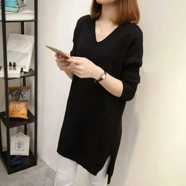 V-Neck Oversized Women Sweater - Pullover Sweater - LeStyleParfait