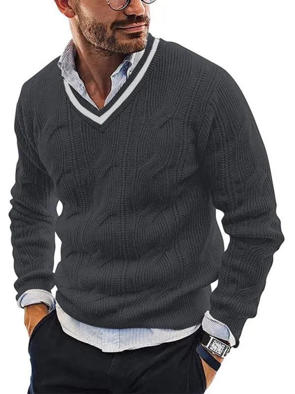 V-Neck Slim Fit Men Pullover Sweater - Pullover Sweater - LeStyleParfait