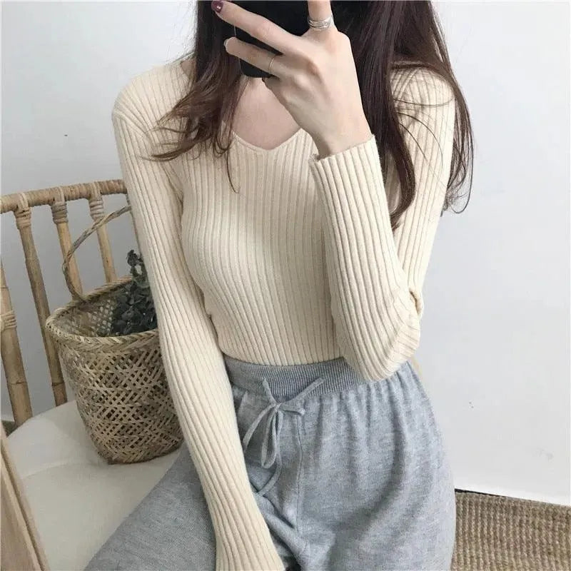 V-Neck Slim Knitted Sweater - Pullover Sweater - LeStyleParfait