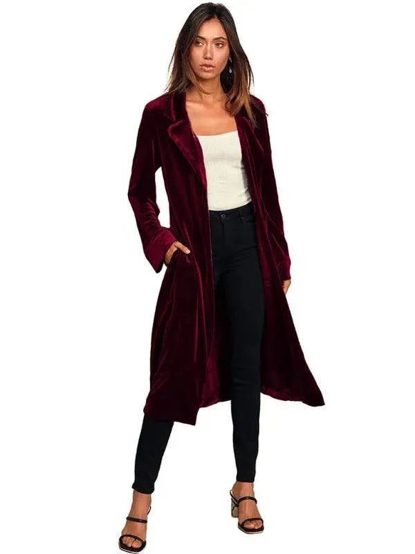 LeStyleParfait Women's Coats Overcoat, Winter Coat Zipper V-Neck Long Sleeves Plain-Solid-Velvet Coat
