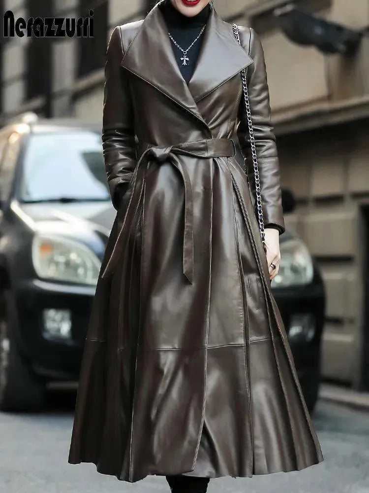 Venice Leather Trench Coat For Women - Trench Coat - LeStyleParfait