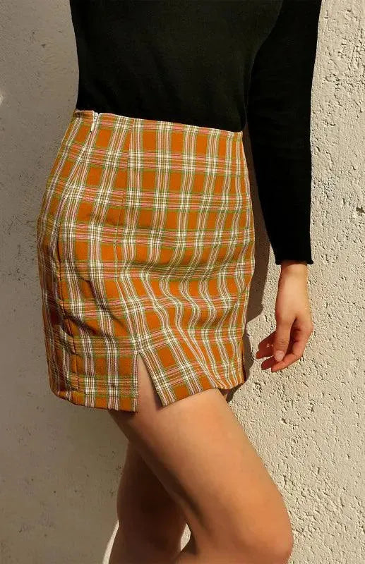 LeStyleParfait Women Skirts Ladies Sexy Mini Skirt Plaid Drawstring-Elastic Waist-Plaid Skirt