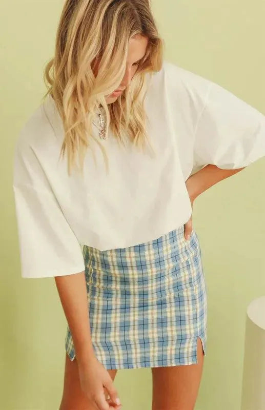 LeStyleParfait Women Skirts Ladies Sexy Mini Skirt Plaid Drawstring-Elastic Waist-Plaid Skirt