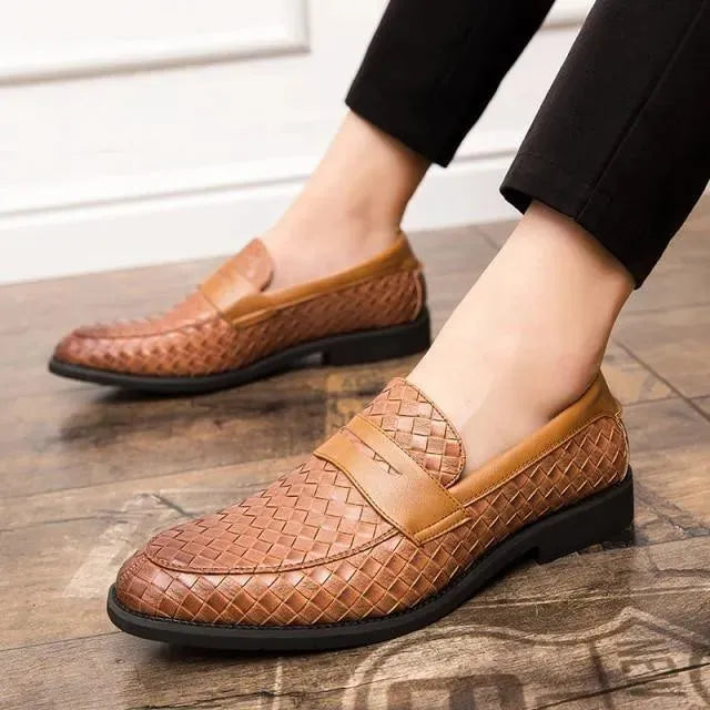 Weaved Penny Loafer Shoes For Men - Loafer Shoes - LeStyleParfait