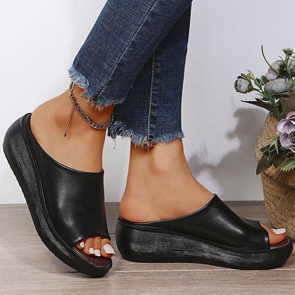 Slip-on Leather Wedge Sandals - Wedge Shoes - LeStyleParfait