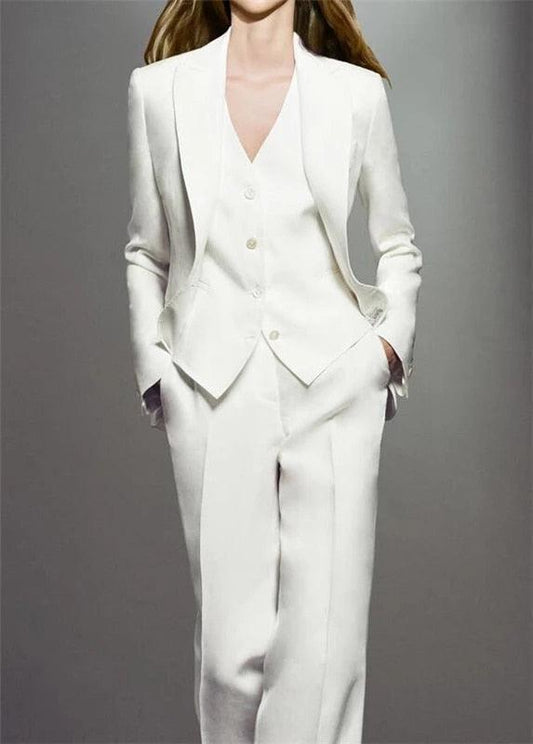 White Formal Three Piece Pantsuit - Women Pant Suit - LeStyleParfait