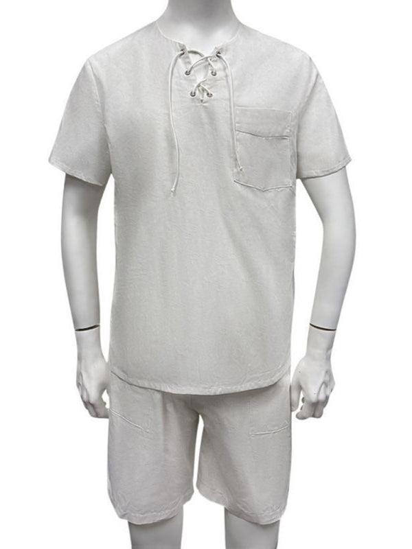 White Lace-Up Cotton Men Clothing Set - Clothing Set - LeStyleParfait