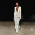 White Low V-Neck Women Pantsuit - Pantsuit - LeStyleParfait