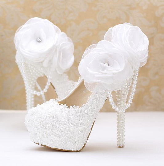 White Rose Wedding Heel Pumps Shoes - Pumps Shoes - LeStyleParfait