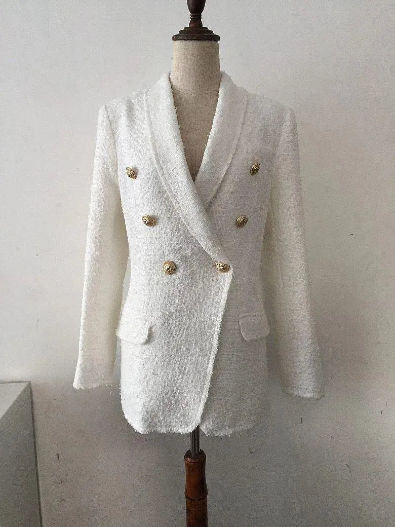 White Tweed Blazer Women - Casual - Plain-Solid - Tweed Blazer - LeStyleParfait