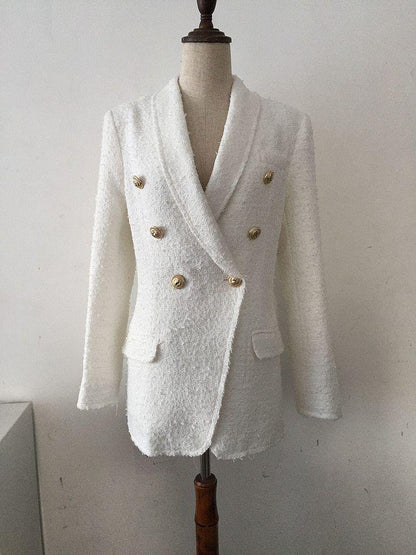 White Tweed Blazer Women - Casual - Plain-Solid - Tweed Blazer - LeStyleParfait