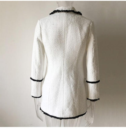 White Tweed Blazer Women - Formal-Business - Plain-Solid - Tweed Blazer - LeStyleParfait