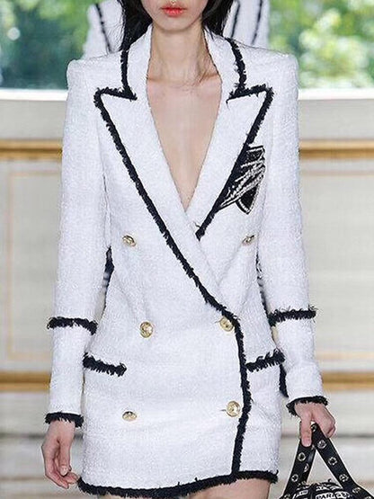 White Tweed Blazer Women - Formal-Business - Plain-Solid - Tweed Blazer - LeStyleParfait