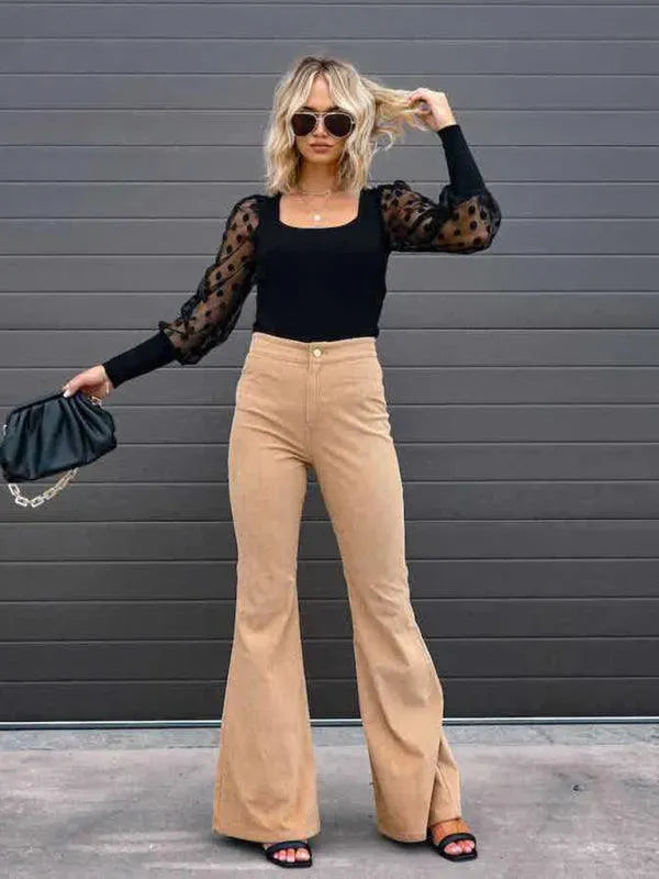 Wide Leg Flared Corduroy Women Pants - Women Pants - LeStyleParfait