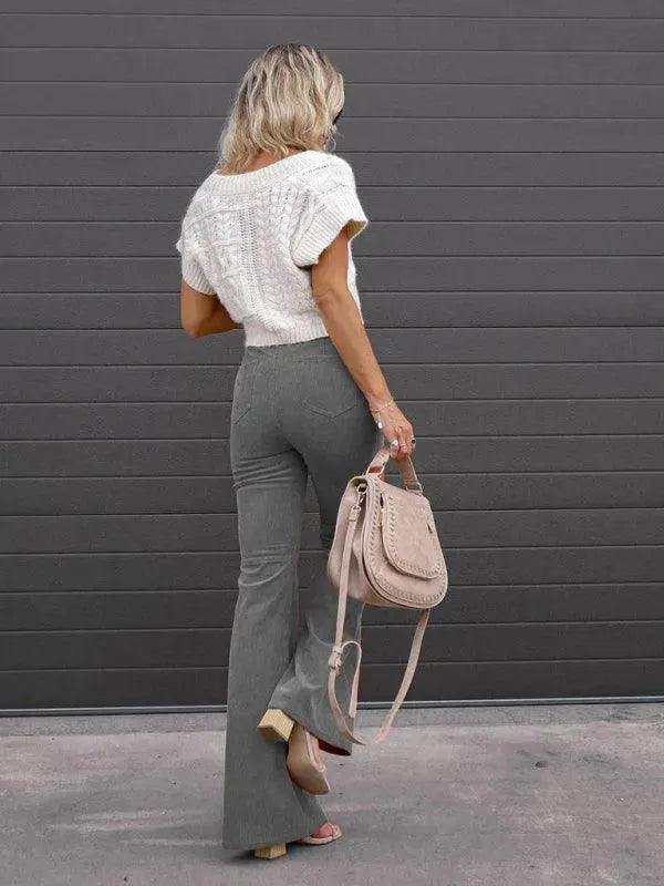 Wide Leg Flared Corduroy Women Pants - Women Pants - LeStyleParfait