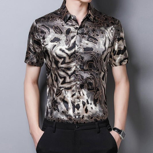Wild Print Satin Silk Shirt For Men - Silk Shirt - LeStyleParfait