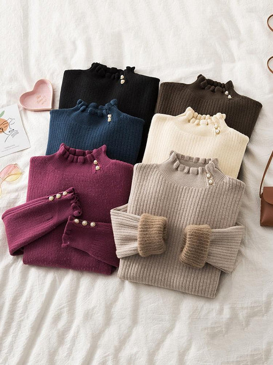 Winter Ruffled Mock Neck Sweaters - Pullover Sweater - LeStyleParfait