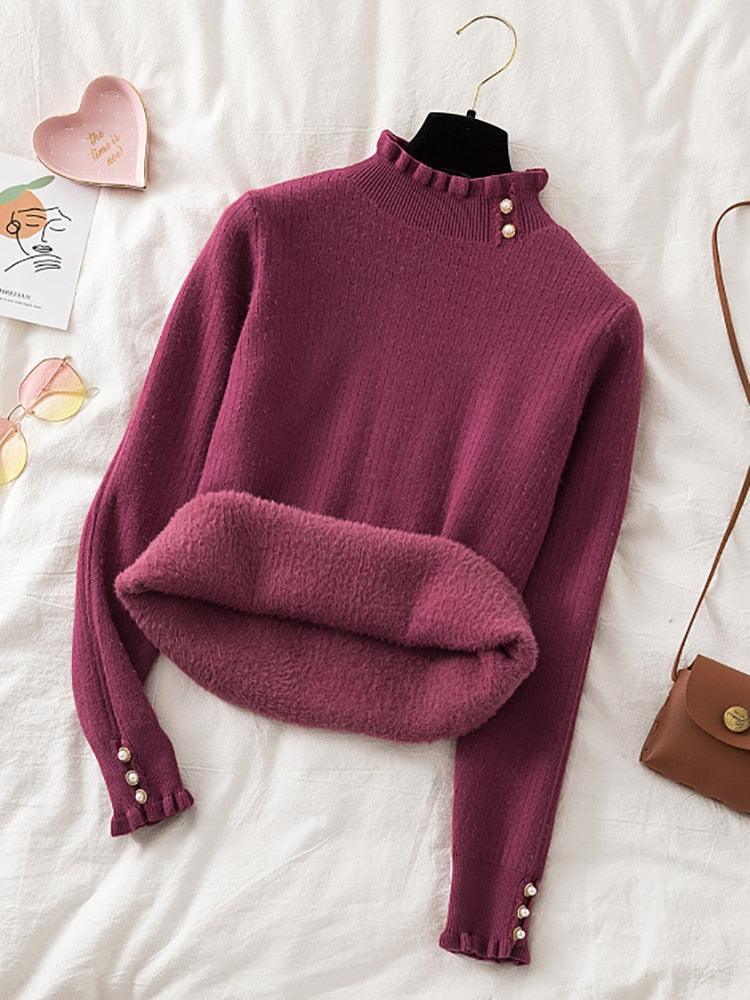 Winter Ruffled Mock Neck Sweaters - Pullover Sweater - LeStyleParfait