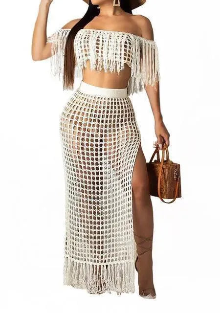 Women Black Crochet Skirted Bikini Cover Up fashion image