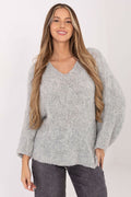 Women Boucle V Neck Sweater Pullover-Women's Sweater-LeStyleParfait