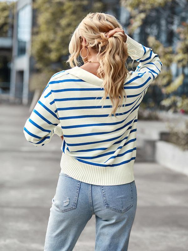 Women Casual Striped Sweater Top - Pullover Sweater - LeStyleParfait