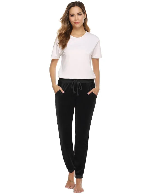 Cozy Women Jogger Pants Casual Velvet Lounge Elastic Waist Relaxed Fit Fall | LeStyleParfait