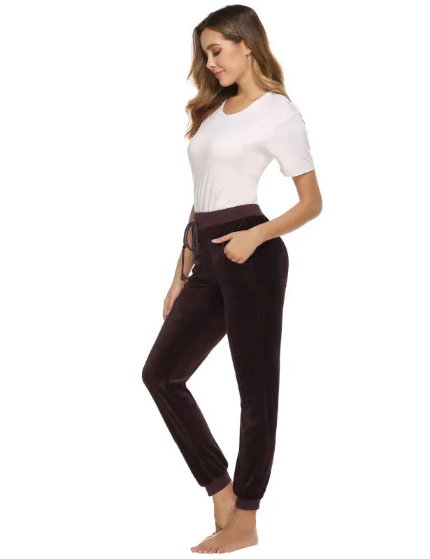 Cozy Women Jogger Pants Casual Velvet Lounge Elastic Waist Relaxed Fit Fall | LeStyleParfait