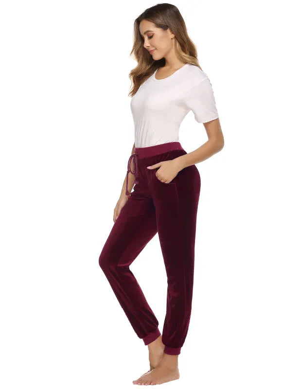 Cozy Women Jogger Pants Casual Velvet Lounge Elastic Waist Relaxed Fit Fall | LeStyleParfait