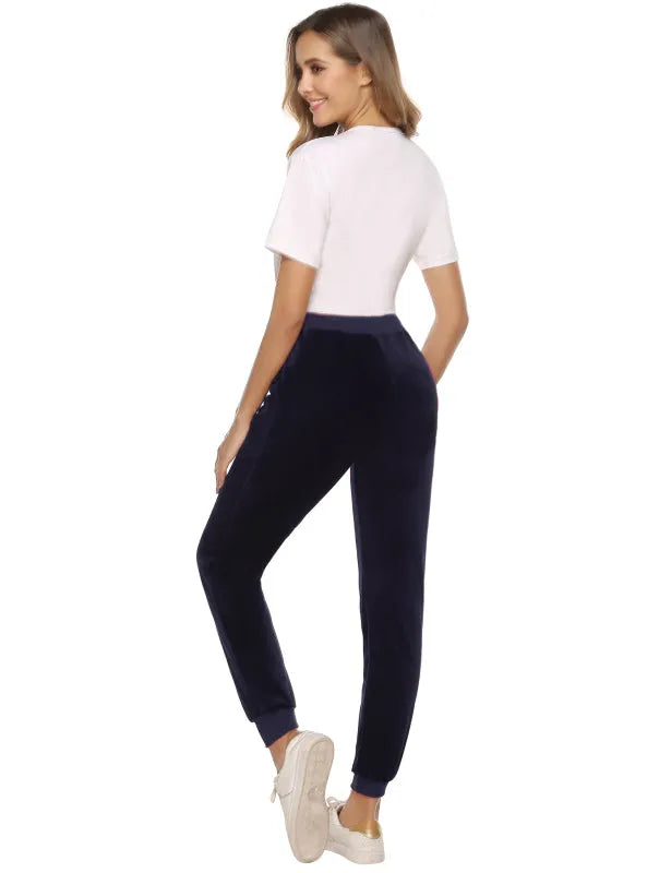 Cozy Women Jogger Pants Casual Velvet Lounge Elastic Waist Relaxed Fit Fall | LeStyleParfait