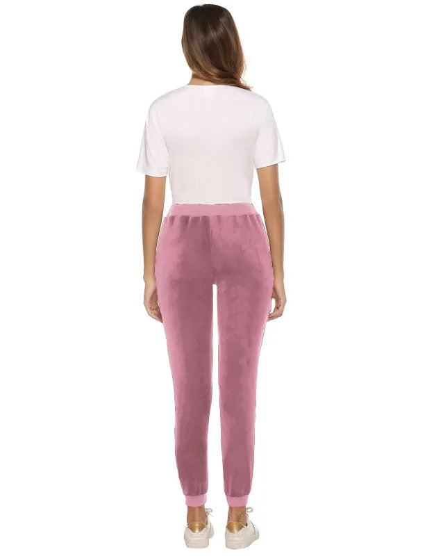 Cozy Women Jogger Pants Casual Velvet Lounge Elastic Waist Relaxed Fit Fall | LeStyleParfait