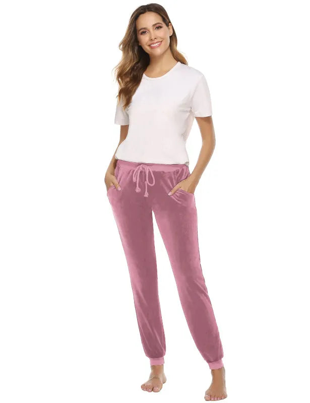 Cozy Women Jogger Pants Casual Velvet Lounge Elastic Waist Relaxed Fit Fall | LeStyleParfait