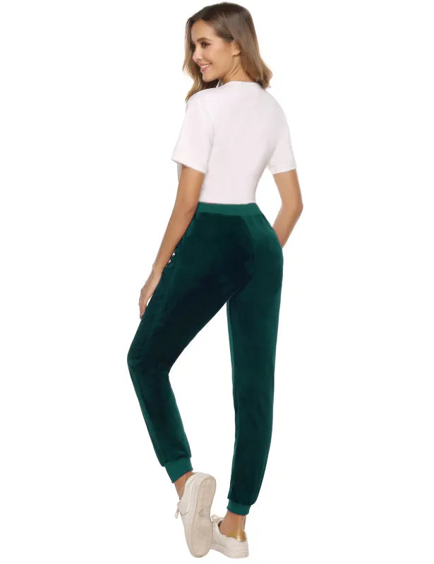 Cozy Women Jogger Pants Casual Velvet Lounge Elastic Waist Relaxed Fit Fall | LeStyleParfait