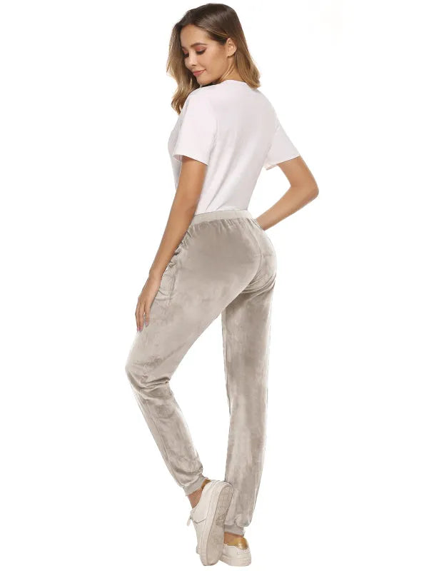 Cozy Women Jogger Pants Casual Velvet Lounge Elastic Waist Relaxed Fit Fall | LeStyleParfait