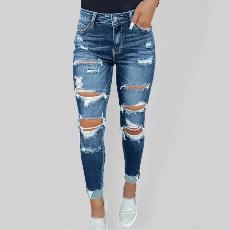 Women Distressed Skinny Jeans - Lined - Women Jeans - LeStyleParfait
