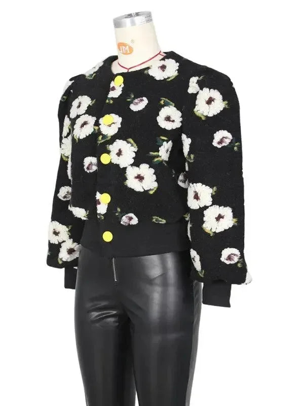 Women Embroidered Flower Short Jacket - Crop Jacket - LeStyleParfait