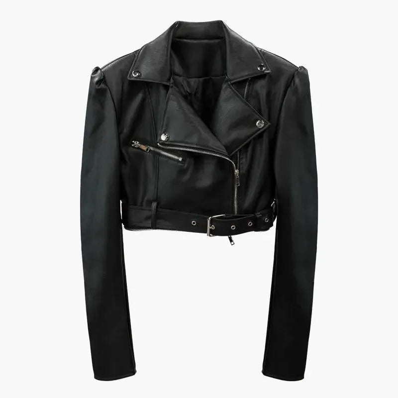 Women Jacket Faux Leather Jacket Lower Edge Detachable - Leather Jacket - LeStyleParfait
