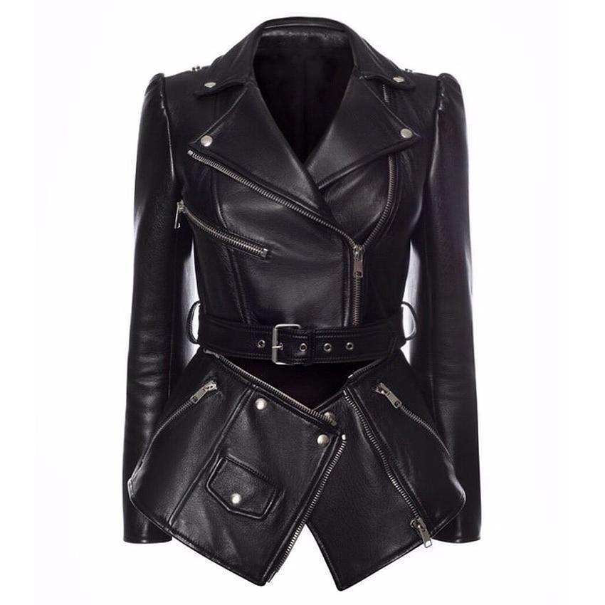 Women Jacket Faux Leather Jacket Lower Edge Detachable - Leather Jacket - LeStyleParfait