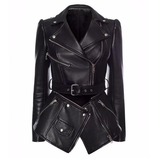 Women Jacket Faux Leather Jacket Lower Edge Detachable - Leather Jacket - LeStyleParfait