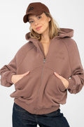 Women Loose Embroidered Zip-Up Hoodie Premium Style-Women Hoodie-LeStyleParfait
