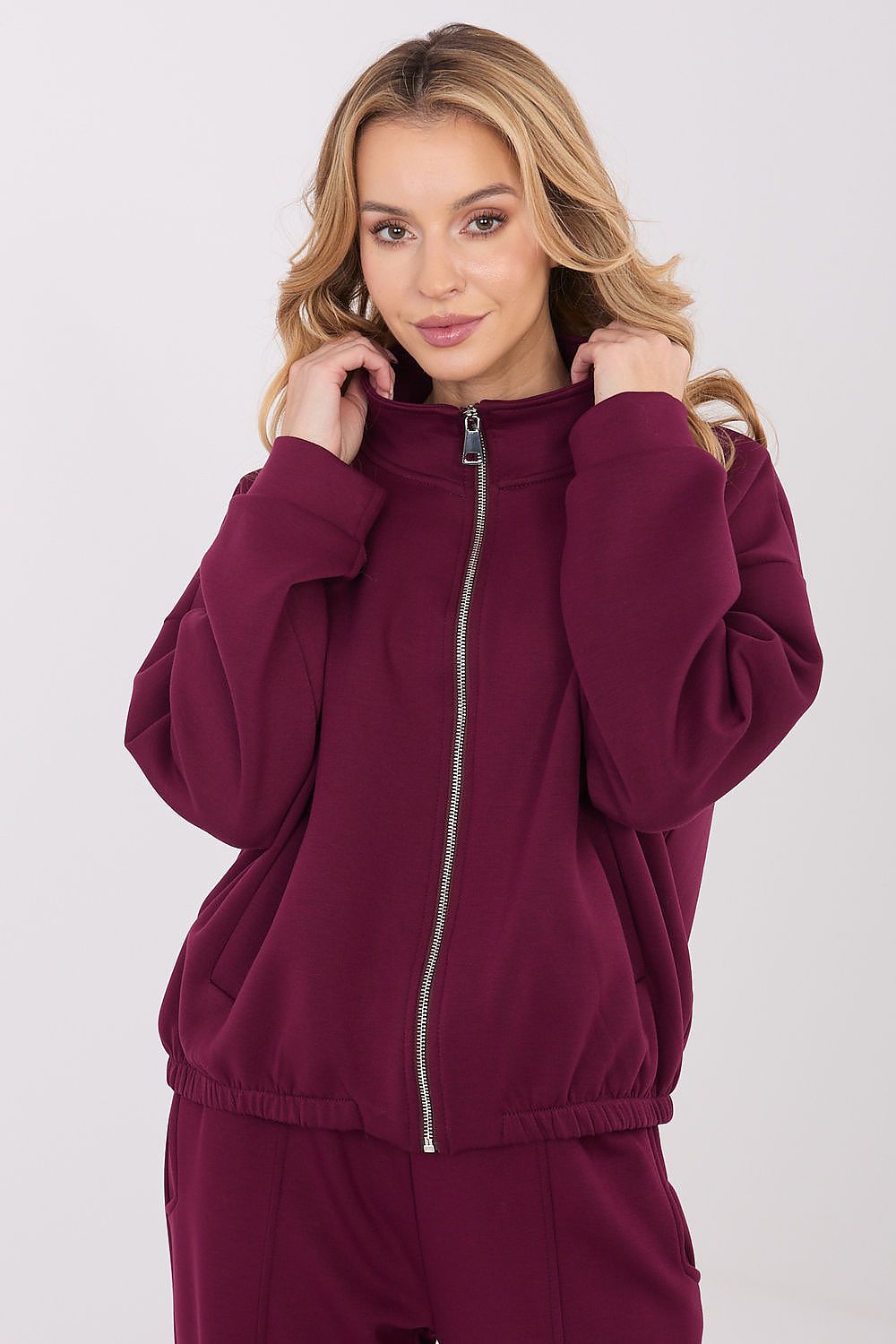 Women Loose Plain-Solid Zip-Up Sweatshirt Essential Fit-Women Sweatshirt-LeStyleParfait